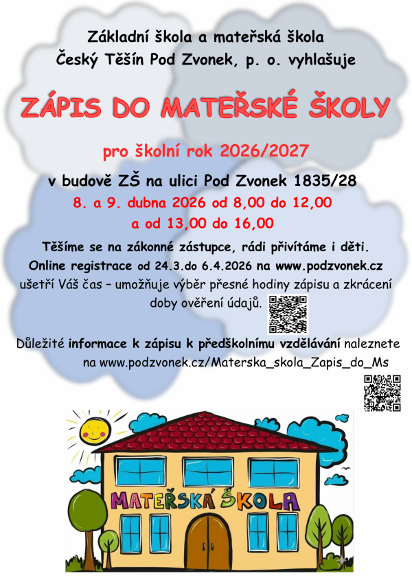 Zápisy do MŠ - Čáslavská, Okružní, Pod Zvonek
